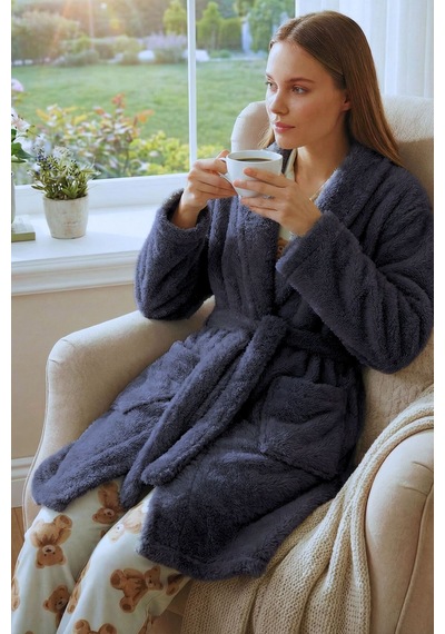 Şal Yaka Wellsoft Sabahlık & Peluş Bornoz-yumuşak, Polar Unisex Sabahlık Antrasit