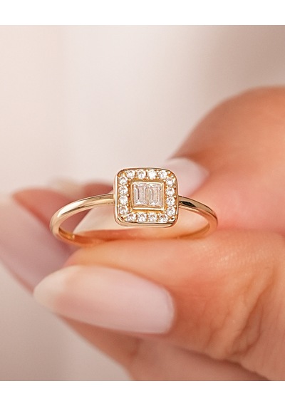 Debora Jewelry 14 Ayar Altın Kare Baget Yüzük