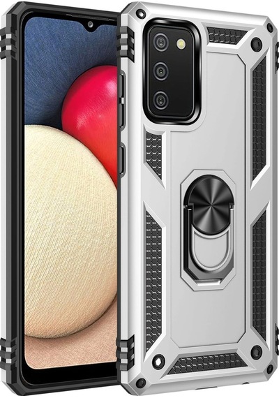 Samsung Uyumlu Galaxy A02s Kılıf Sofya Yüzüklü Silikon Kapak Gümüş/
