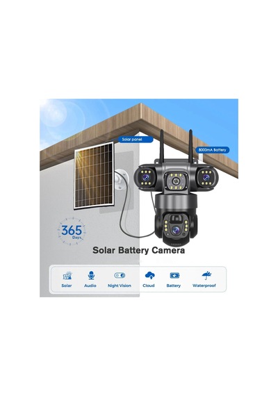 12 Mp 3 Kameralı Ultra Hd 4g Güneş Enerjili Solar 4g Simkartlı Akıllı Güvenlik Kamerası