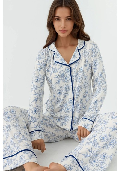 Hiccup Çiçek Desenli Uzun Kollu Ev Giyim Pijama Takımı Çok renkli
