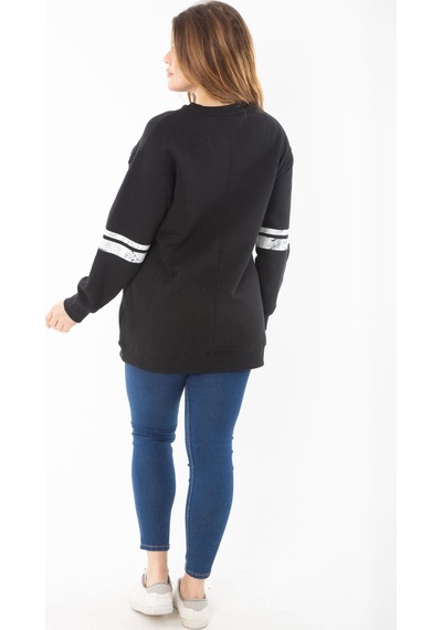 Şans Kadın Büyük Beden Siyah İçi Şardonlu Üç İplik Sweatshirt 65n37295-siyah Siyah