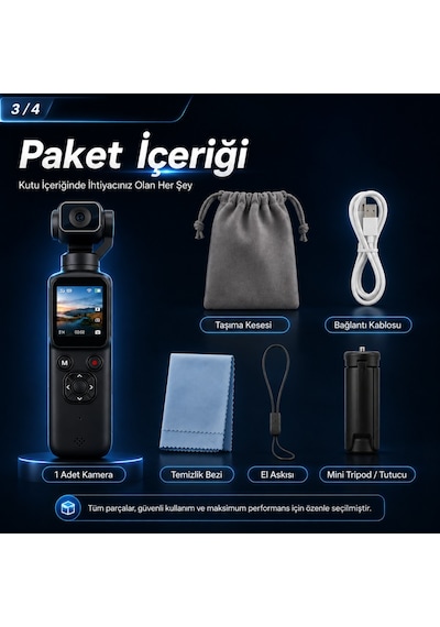 Castu Hjd05 Ultra Kompakt 4k Pocket Kamera 3 Eksen Stabilizasyonlu Wi-fi Kamera Seti Çok Renkli