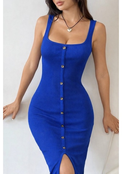 Etiler Collection Kadın Askılı Kare Yakalı Önden Düğmeli Midi Kaşkorse Elbise Saks Mavi Etiler Collection Kadın Askılı Kare Yakalı Önden Düğmeli Midi Kaşkorse Elbise Saks Mavi