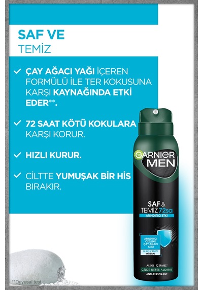 Garnier Men Saf&Temiz Erkek Deodorant 150 ML