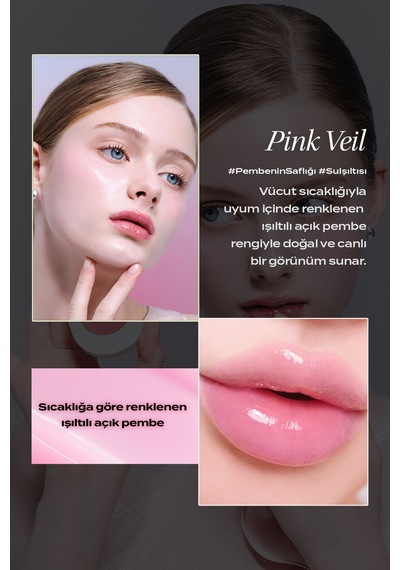 Nemlendirici, Parlak Bitişli Renkli Dudak Balmı Objet By Kundal Dew Drop Lip Glaze Balm Pink Veil