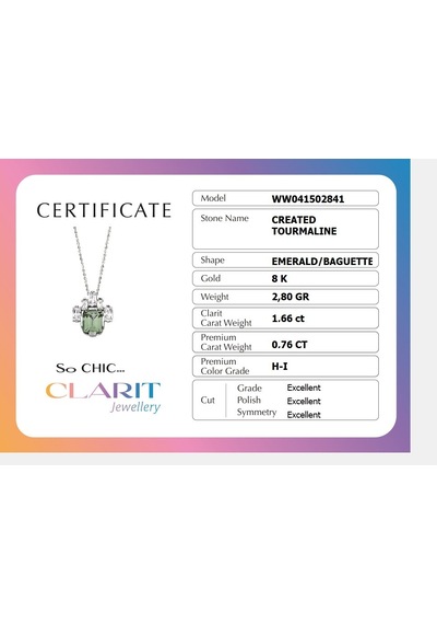 Created Tourmaline Taşlı Clarit Serisi 42 Cm 8 Ayar Beyaz Altın Kolye