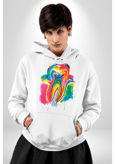 Diş Doktoru Diş Anatomisi Özel Tasarım Kadın Erkek Beyaz Kapüşonlu Sweatshirt Hoodie Beyaz