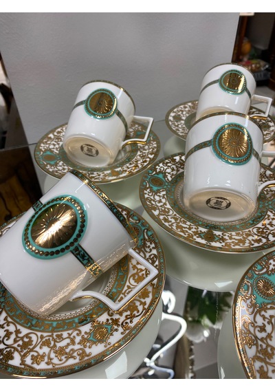 Twinkle Shine Gold And 24 K Turkuaz Duble Kahve Fincanı 6 Lı 155cc Beyaz - Turkuaz