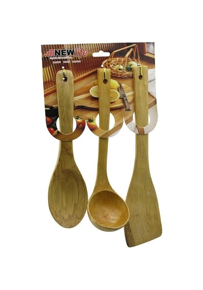 3pcs Ahşap Bambu Mutfak Servis Seti Kaşık 27cm - Kepçe 27cm - Spatula 32cm 5264