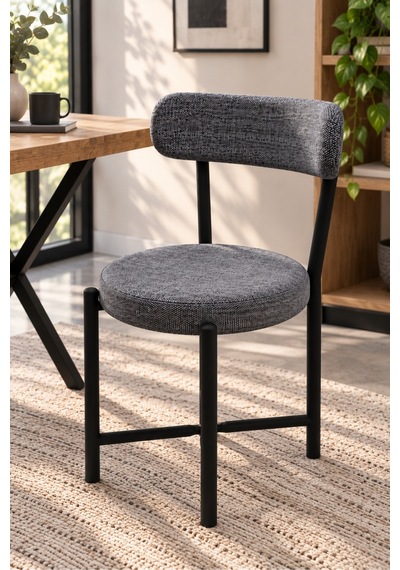 Sulorahome Keten Kumaşlı Gri Mutfak Sandalyesi - Metal Ayaklı Modern Tasarım