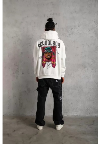 Yake Store Erkek School Boy Baskılı Kapüşonlu Sweat - Beyaz - Beyaz