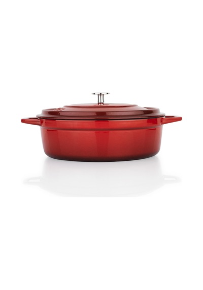 Schafer Guss Chef Döküm Basık Tencere 26cm-2 Parça-kırmızı Gri