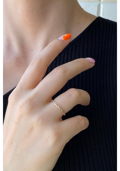 Zümrüt Sarraf 14 Ayar Yeşil Altın Kadın Minimal Zincir Yüzük 553891780