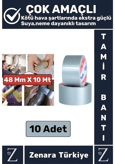 Ultra Güçlü Suya Neme Dayanıklı Çok Amaçlı Onarım Tamir İzolasyon Bantı Gri 48 Mm X 10 Metre 10 Adet
