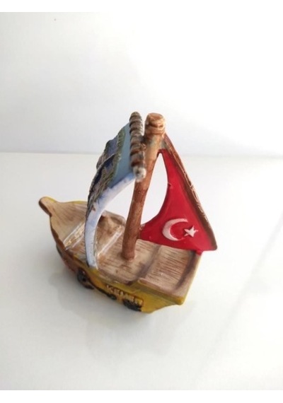 Orta Boy Gemi Biblo Türk Bayraklı Ev Masa Üstü Figür Obje Seramik