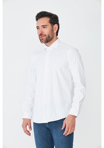 White Stone Beyaz Lacivert Çizgili Slim Fit Erkek Gömlek Beyaz-laci