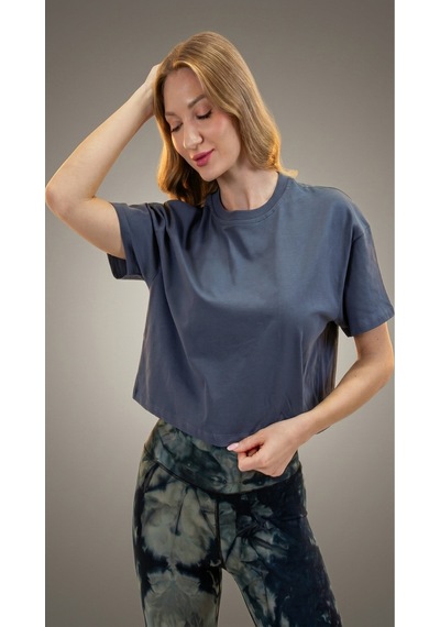 Heyy's Oversize Kadın Crop Antrasit Renk T-shirt Antrasit