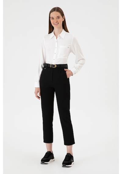 U.S. Polo Assn. Kadın Siyah Carrot High Waist Fit Kanvas Pantolon 50309273-VR046