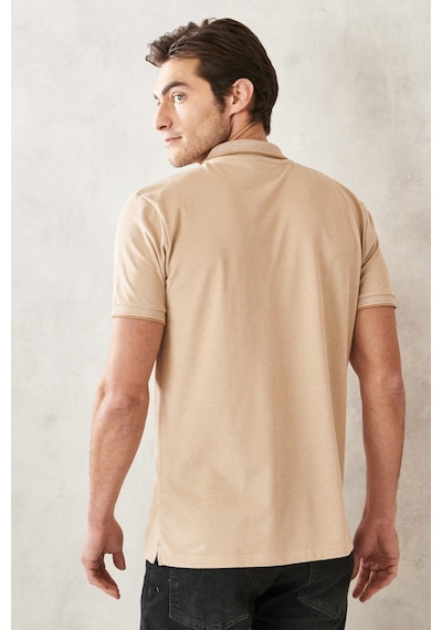 Ac&Co / Altınyıldız Classics 488670661 Düğmeli Polo Yaka Cepsiz Slim Fit Erkek Tişört Bej