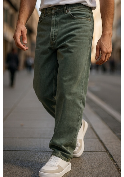 Cedy Denim Yüksek Kalite Baggy Fit Jean Leon Yüksek Bel Bol Kesim Kot Pantolon C352 Haki