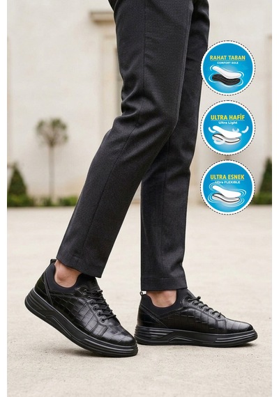 Walkway Siyah Kroko Lastik Bağcıklı Erkek Sneaker Balase M