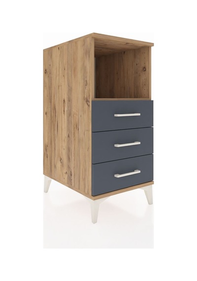 Kronos Komodin Tek Raflı 3 Çekmeceli 44x59x96 Çam-antrasit Atlas Çam