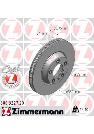 Zımmermann 600.3227.20 Ön Fren Diski Sağ Audı Q7 3.0 Tdı 06 Touareg 02 Cayenne 3.2 4.5 S Turbo 02 986479251-df4760s 7l8615302-7l6615302e-7l6615302k -