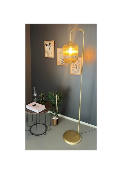 Luster Sarı Lambader Metal Go Vde U Fleme Camlı Dekoratif Metal Tasarım S Ik Yerden Aydınlatma