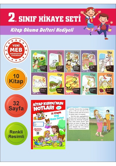 2.sınıflar İçin Okumayı Sevdiren 10 Lu Hikaye Seti 13 Kitap Okuma Defteri Hediyeli