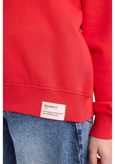 Defacto Relax Fit Bisiklet Yaka Baskılı Kırmızı Kız Çocuk Sweatshirt E6842a8/rd227 Kırmızı