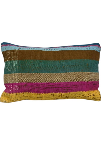 Zehra Abla Halı Yeni El Dokuma Dekoratif Lumbar Kilim Kırlent Yastık Kılıfı 6137