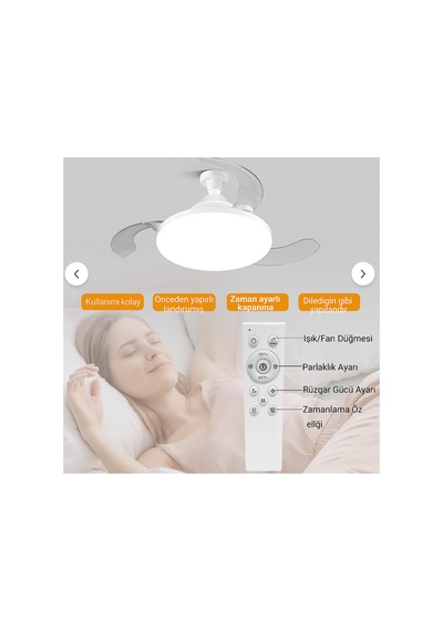 Katlanabilir Led Tavan Vantilatörü Sessiz, Akıllı Ve Kumandalı Aydınlatma 22.5'' Beyaz - 731575925