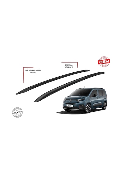 Citroen Berlingo Uzun Şase Yapışık Port Bagaj Tavan Çıtası Siyah 2019 2020 2021 2022 2023 2024 2025 2026 2027