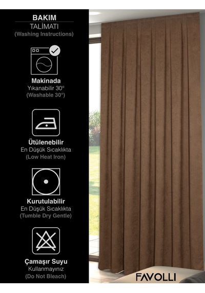 Br Favolli Kadife Dokulu Kahverengi Ada Fon Perde Ekstrafor Büzgülü Dream Series