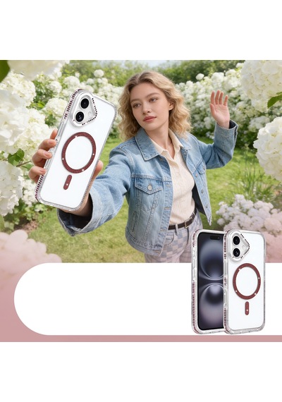 Apple iPhone Uyumlu 16 Kılıf Magsafe Şarj Özellikli Taşlı Lüx Tasarım Tera Silikon Kapak Mürdüm