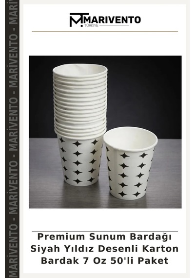 Premium Sunum Bardağı Siyah Yıldız Desenli Karton Bardak 7 Oz 50'li Paket