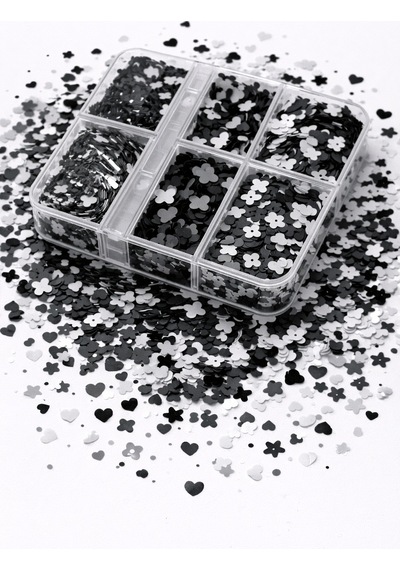 Black & White Mix Clover Nail Glitter Box