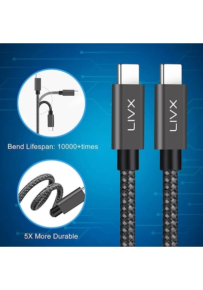 Solid 100w 5a Pd2.0 Type C To Type C Hızlı Şarj Ve Data Kablosu 2 Metre Halat Örgülü Space Gray Standart