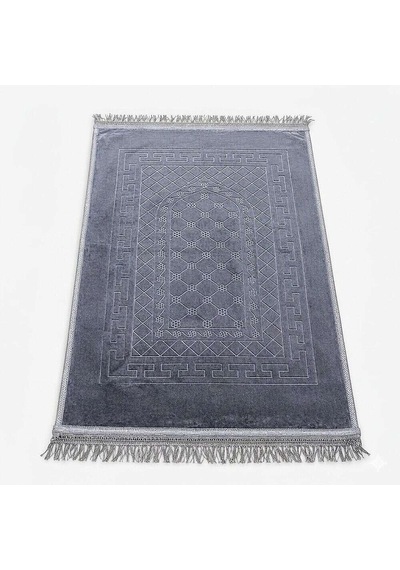 Tesbihane Kişiye Özel Nakış İşlemeli Hediyelik Seccade - Peluş Kumaş Gri