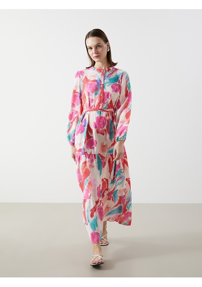 Lcw Modest Pembe Hakim Yaka Desenli Elbise