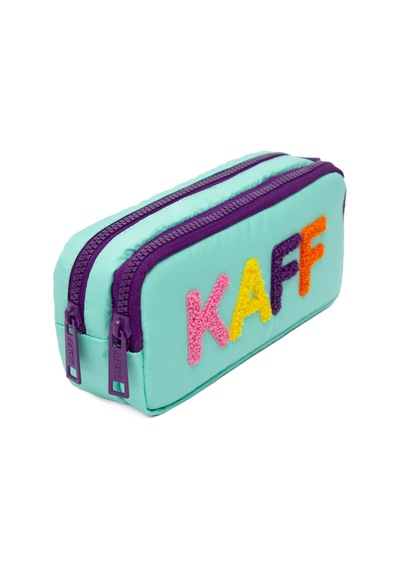 01108 Mint Yeşil Renk Mor Fermuarlı Su Geçirmez Bondit Kumaş Peluş Baskılı Çift Gözlü Kalemlik