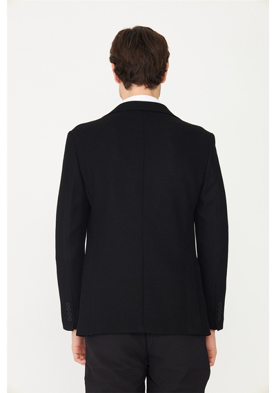 Siyah Kadife Fitilli Modern Kesim Düğmeli Blazer Ceket Siyah