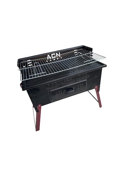 Acn Kömürlü Mangal 35x 60 Cm Katlanır Ayaklı Çift Izgaralı Siyah