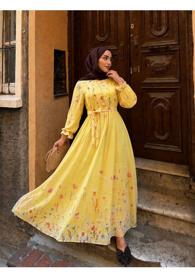 Efulim Womens Modal Tül Şifon Elbise Sarı