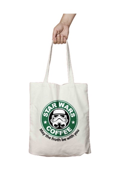 Art Hediye Star Wars Coffee Kahve Starbucks Logo Iki Tarafı Kalıcı Baskılı Yıkanabilir Bez Çanta Omuz Çantası Çok Renkli