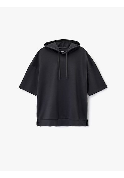 Koton Kısa Kollu Kapşonlu Pamuklu Oversize Spor Sweatshirt Antrasit 6wam70039nk Antrasit