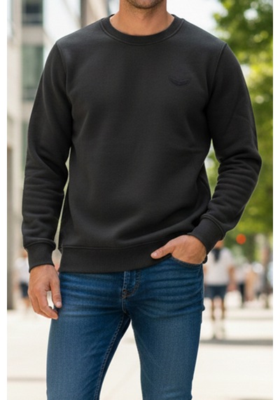 Remsa Erkek İçi Şardonlu Bisiklet Yaka Pamuklu Sweatshirt 0319 Siyah Siyah
