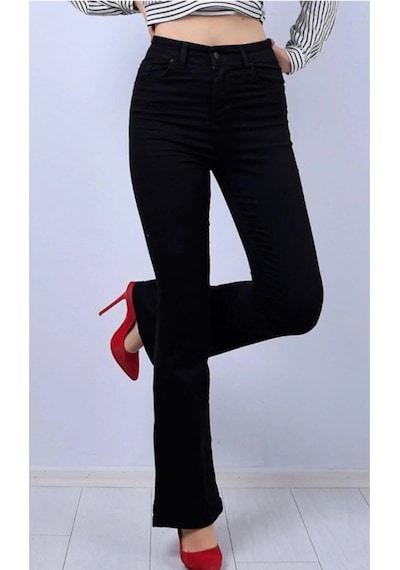 Lavajeans Golden Black Yüksek Bel Likralı Simsiyah Ispanyol Jeans Pantolon Siyah