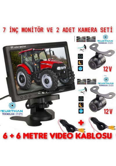 2 Adet Kelebek Kamera 7 İnç Monitör Seti Kayıtsız 12 Volt